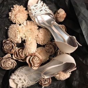 White beaded satin heel!!